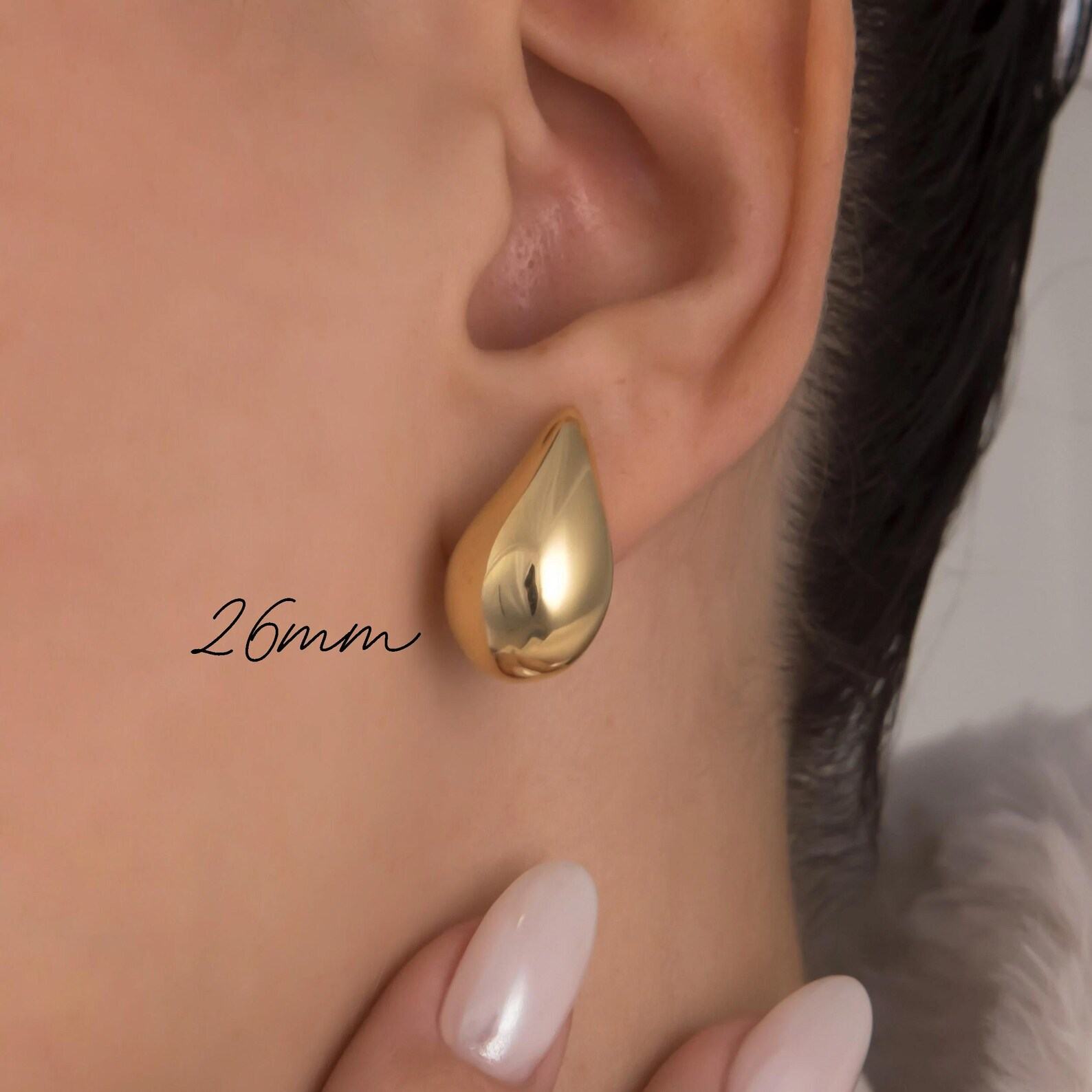 Kendall Drop Dome Earrings Solid Gold K14 Chunky Stud Earrings, A Timeless Item for Her