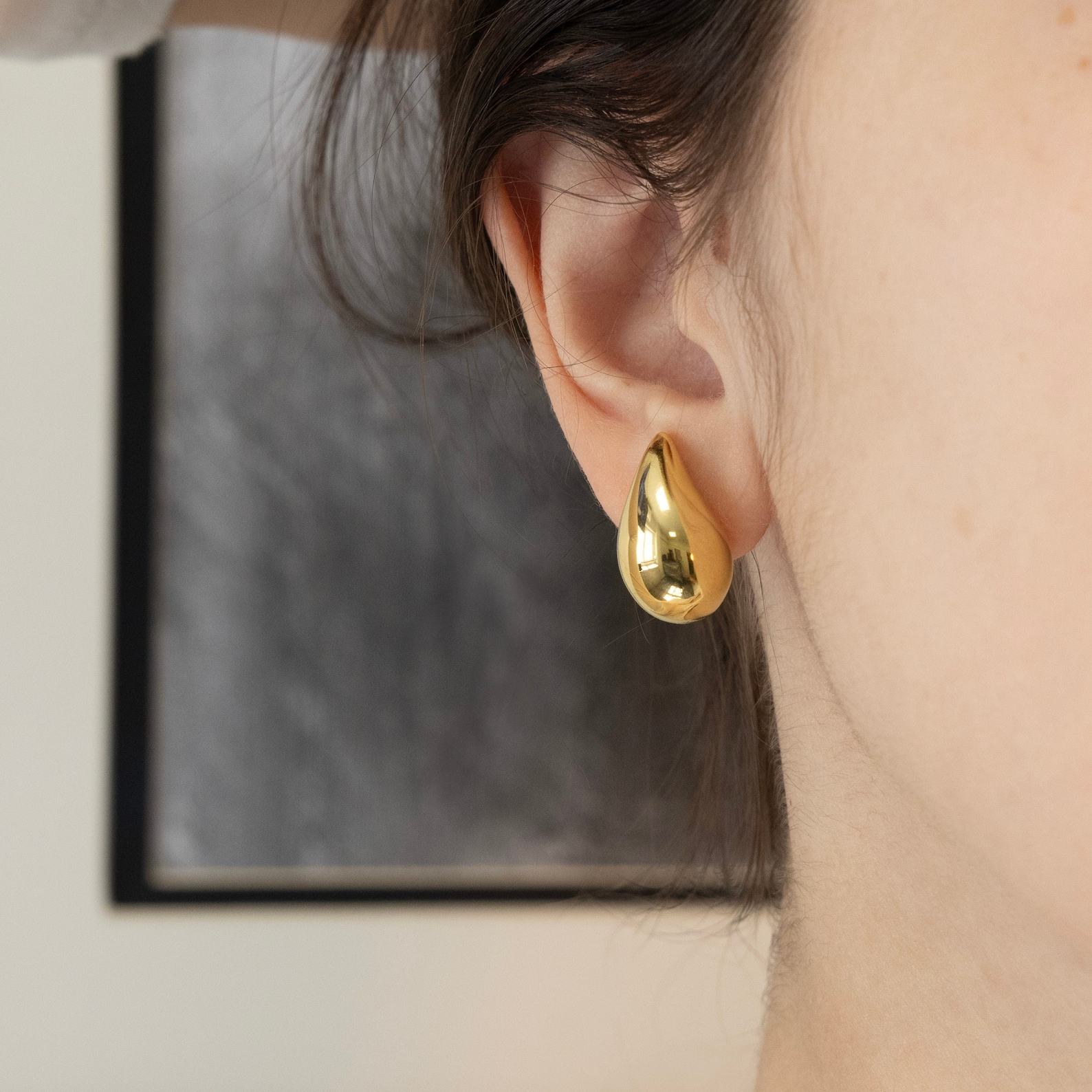 Kendall Drop Dome Earrings Solid Gold K14 Chunky Stud Earrings, A Timeless Item for Her