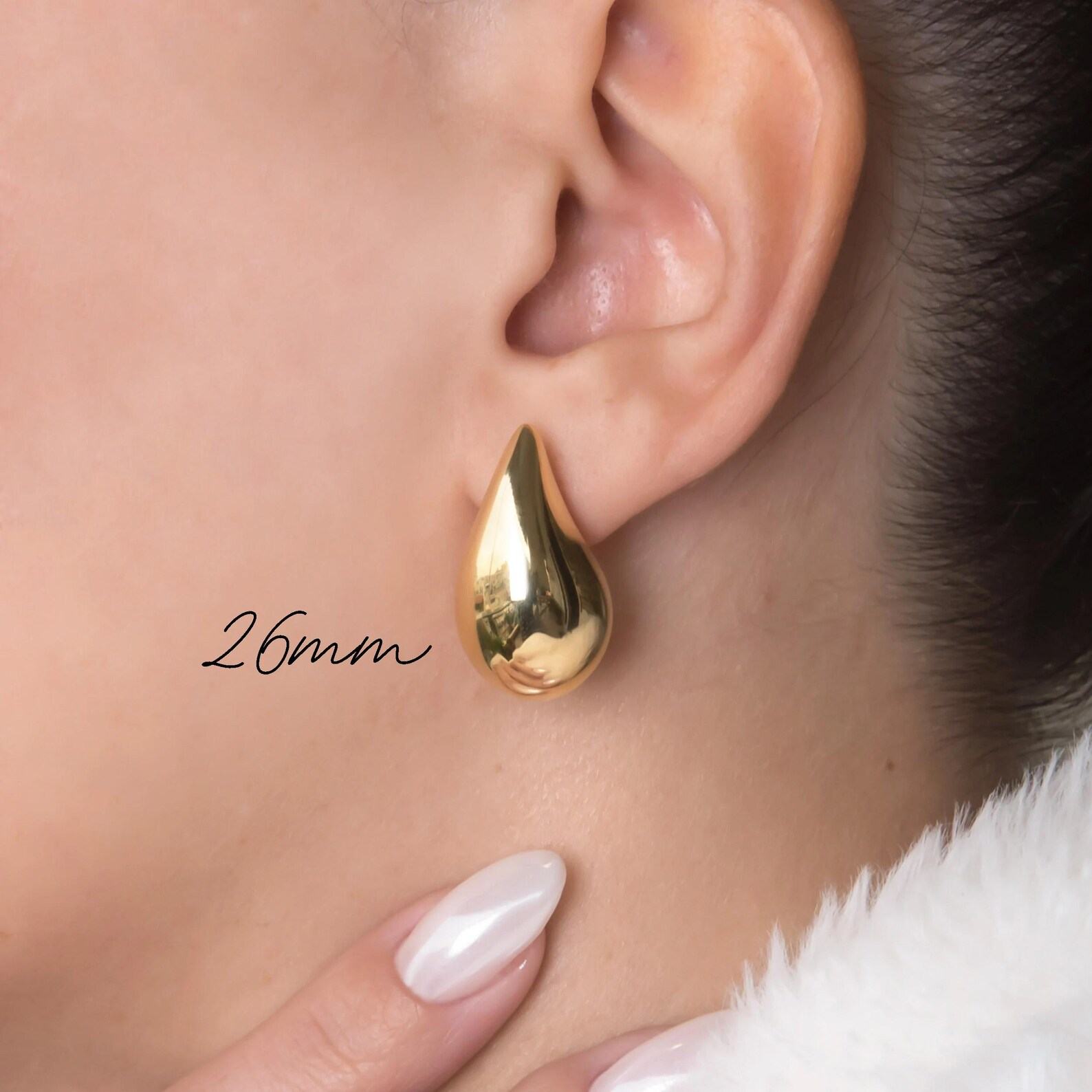 Kendall Drop Dome Earrings Solid Gold K14 Chunky Stud Earrings, A Timeless Item for Her