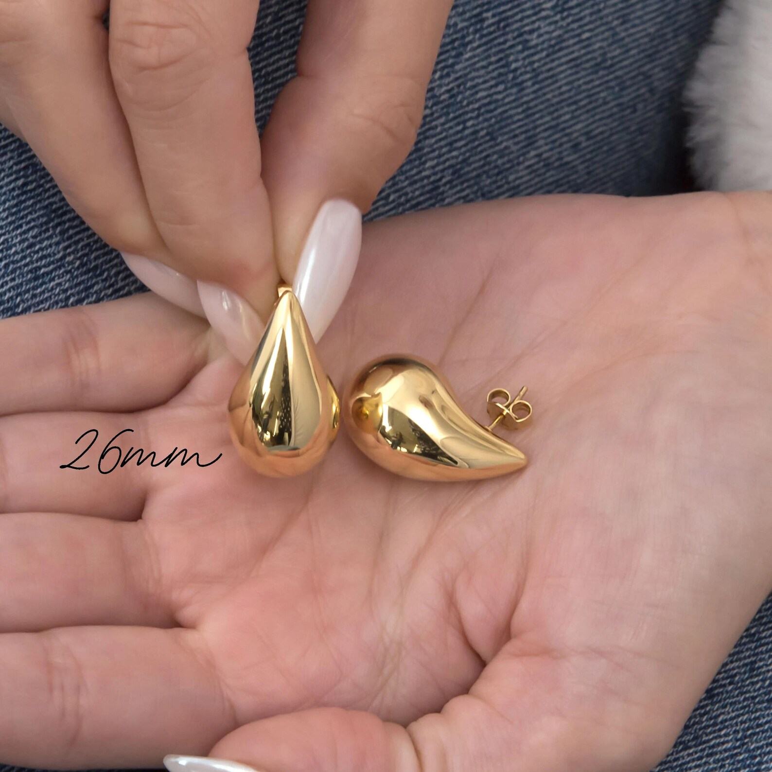 Kendall Drop Dome Earrings Solid Gold K14 Chunky Stud Earrings, A Timeless Item for Her