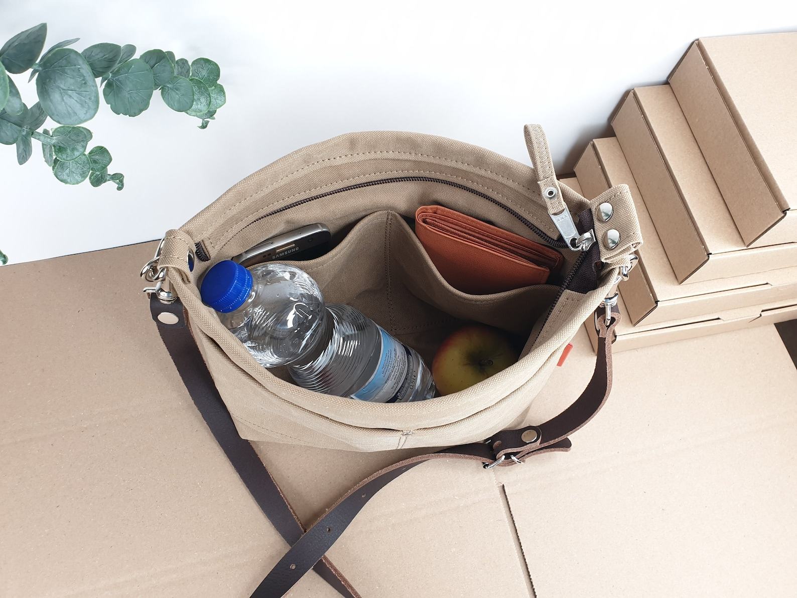 Khaki Canvas Crossbody Bag Lightweight, Durable, and Stylish - Image 4