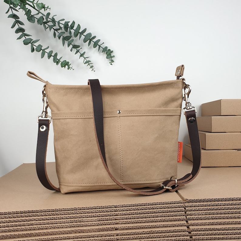 Khaki Canvas Crossbody Bag Lightweight, Durable, and Stylish
