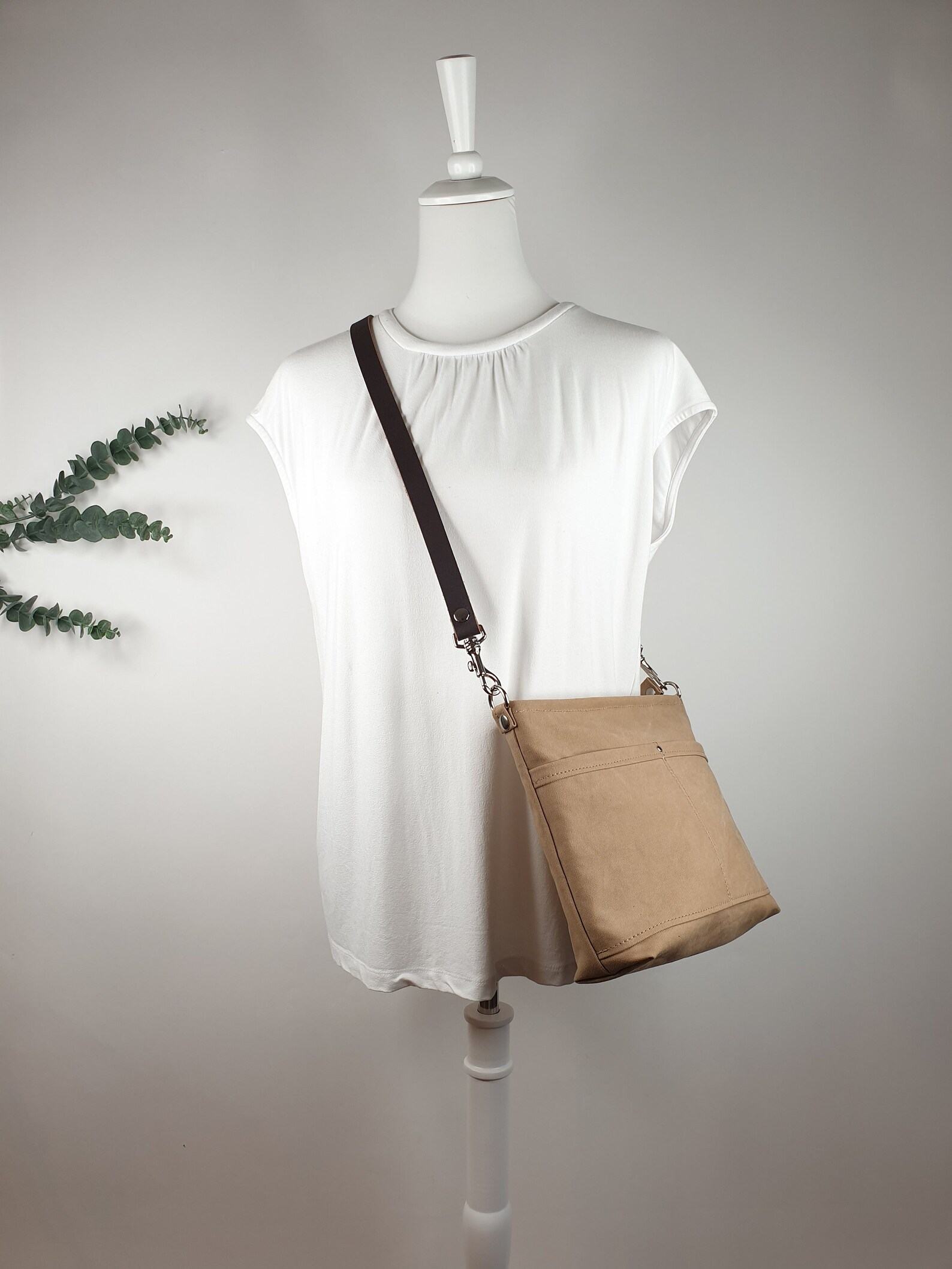 Khaki Canvas Crossbody Bag Lightweight, Durable, and Stylish - Image 5