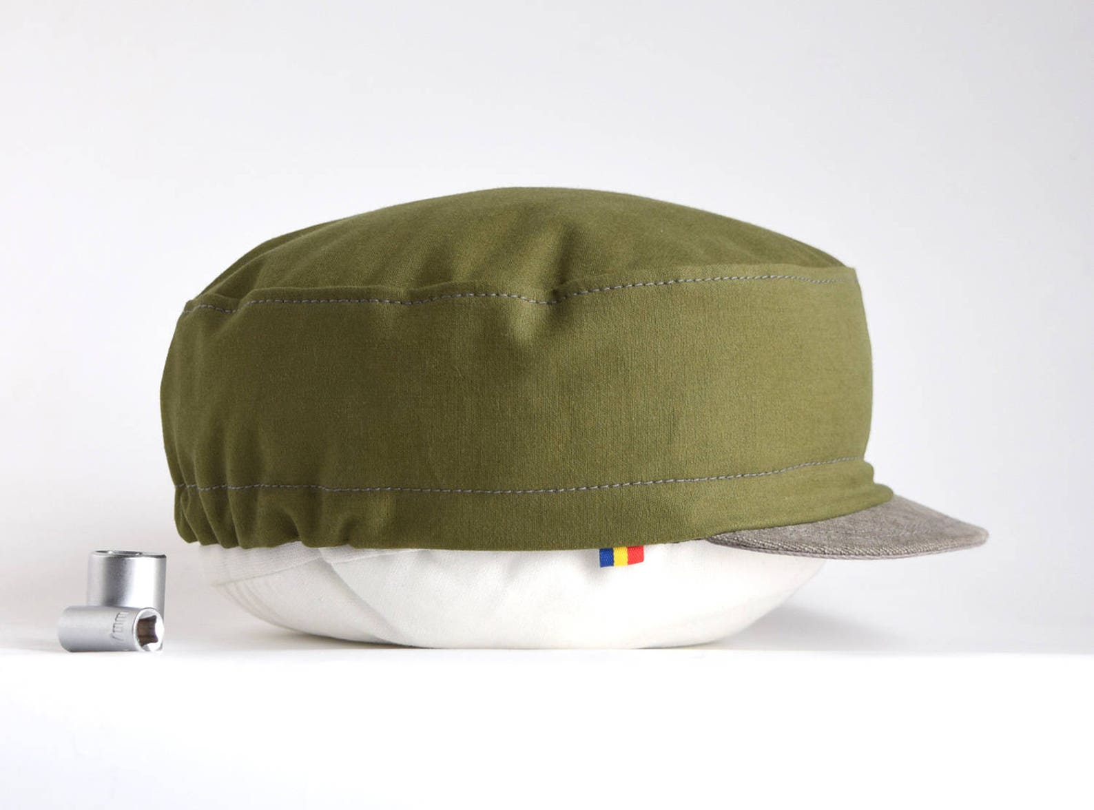 Khaki Cycling Cap Army Style with a Twist for Him (Extra Small Sizes Available) - Image 4