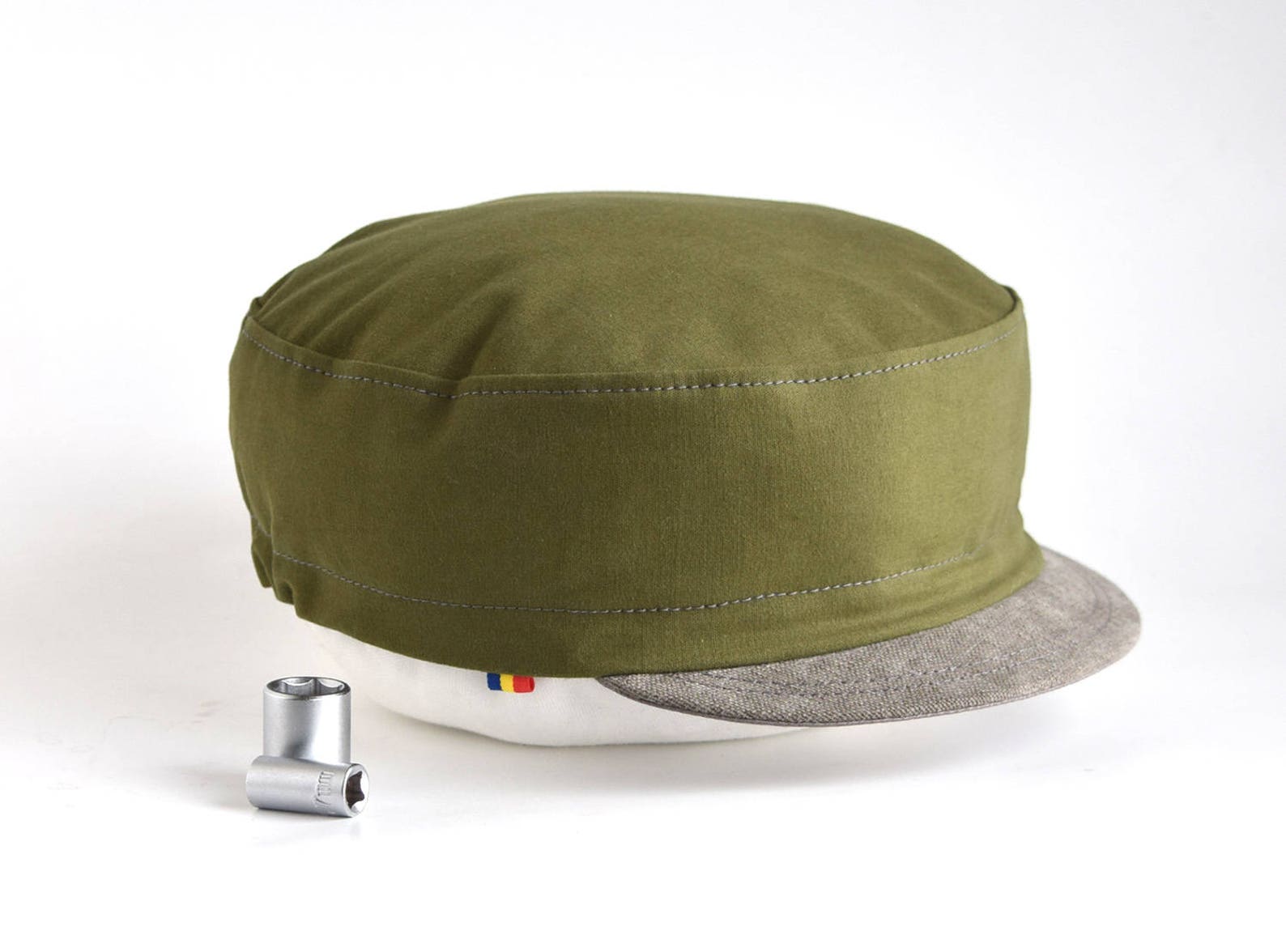 Khaki Cycling Cap Army Style with a Twist for Him (Extra Small Sizes Available) - Image 3