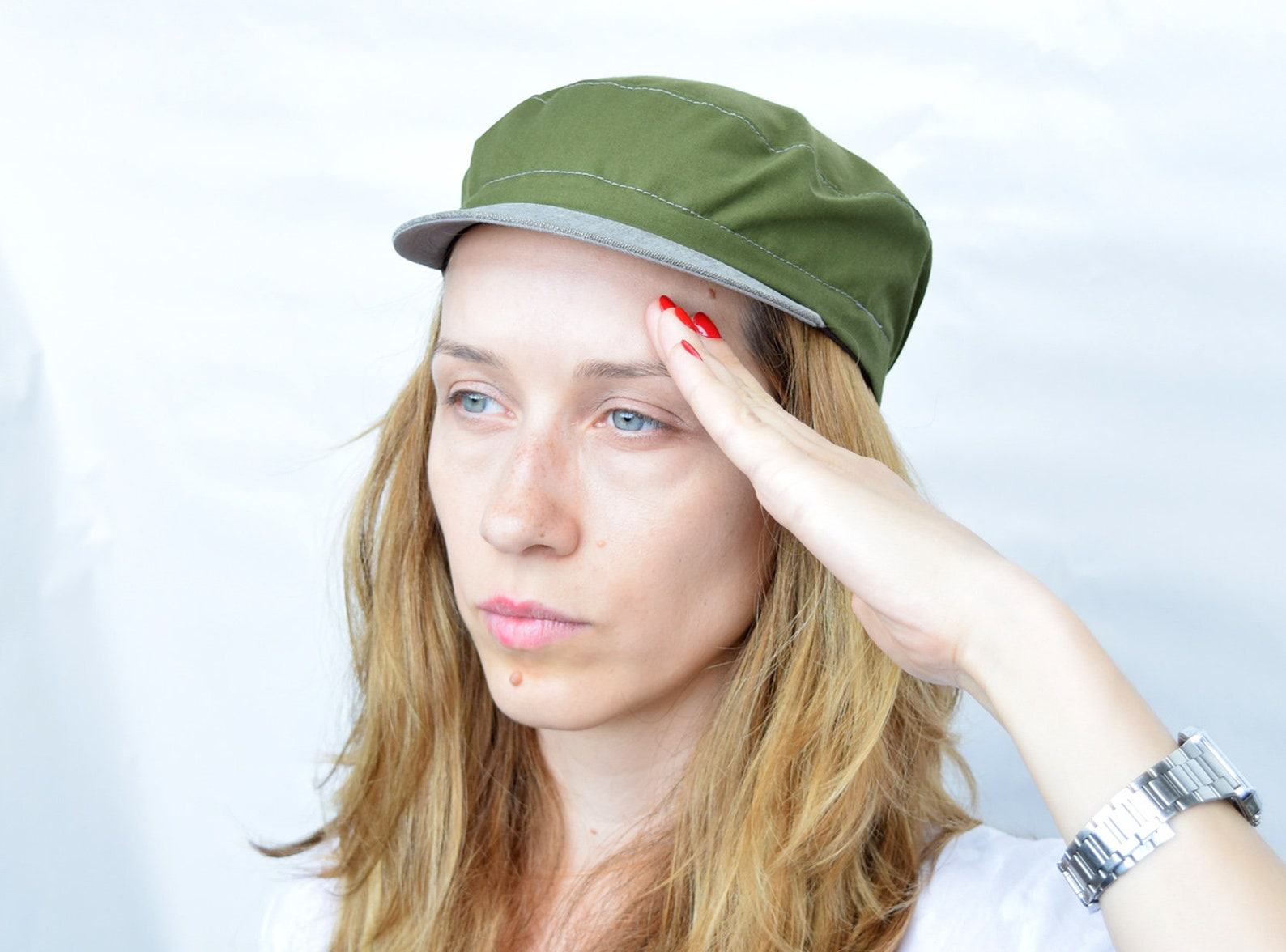 Khaki Cycling Cap Army Style with a Twist for Him (Extra Small Sizes Available) - Image 2