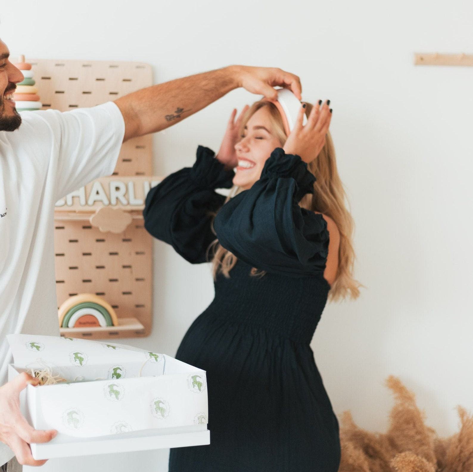 Khaki Ring Stacker Wooden Montessori Toy for Rainbow Nursery Decor