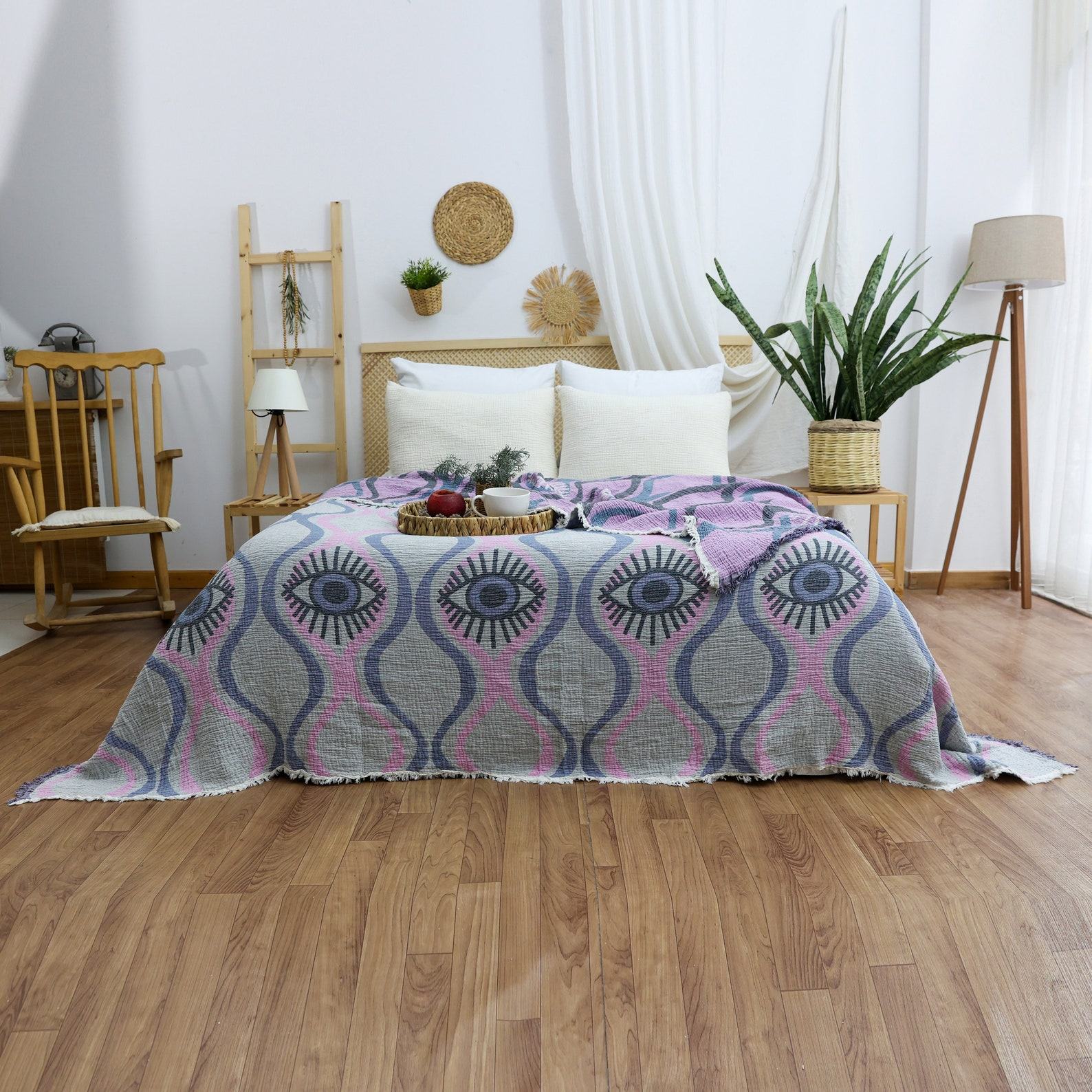 King-Size Jacquard Gauze Cotton Bedspread Elevate Your Bedroom with Boho Elegance