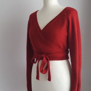 Knitting Pattern Cropped Wrap Cardi with Long Sleeves and Ties