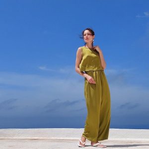 KYMA TOP Olive Satin Viscose Crop Top for Summer Comfort and Elegance