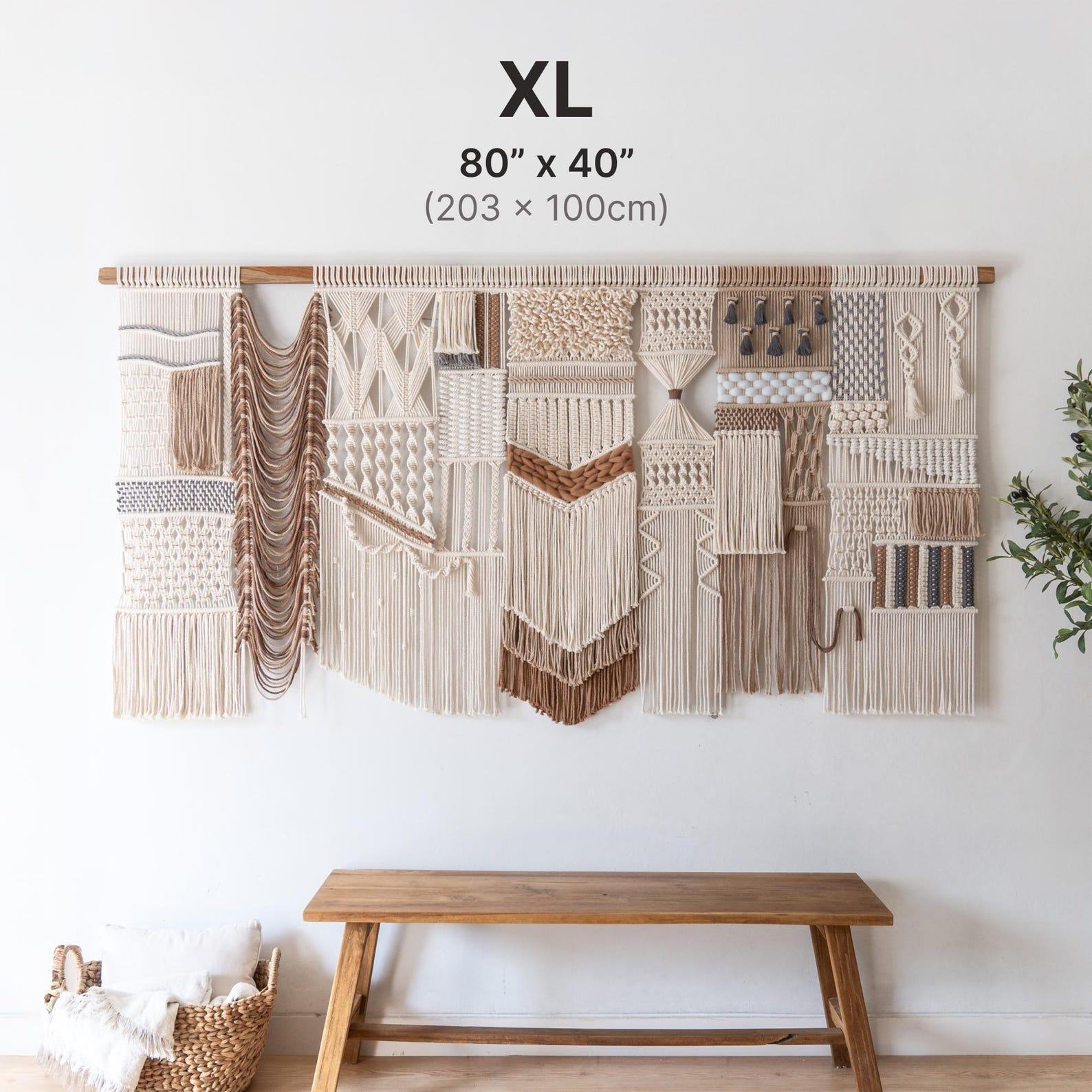 Large Abstract Macrame Wall Hanging – Neutral Boho Farmhouse Decor