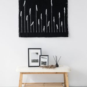 Large Black Macrame Wall Hanging – Modern Boho Tapestry with Bamboo – Minimalist Fiber Art Decor