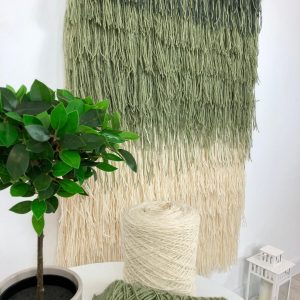 Large Green Wool Tapestry Wall Hanging – Boho Macrame Art with Fringe