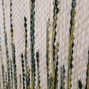 Large Green Wool Wall Tapestry – Boho Fiber Art Decor – Modern Woven Wall Hanging