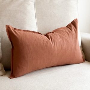 Layla Terracotta Linen Cushion with Duck Feather Inner Rustic Charm for Your Country Abode
