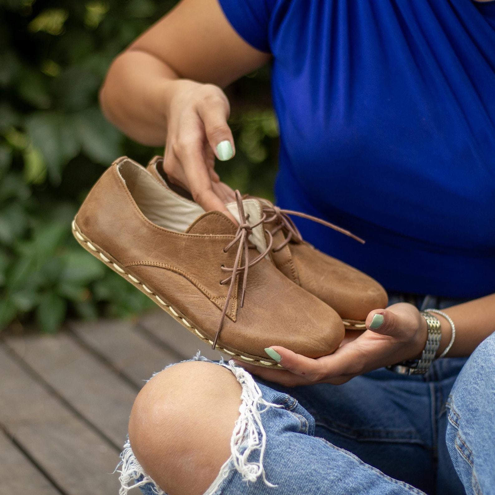 Leather Barefoot Shoes Women  Copper Grounding, Minimalist Zero Drop – Matte Brown