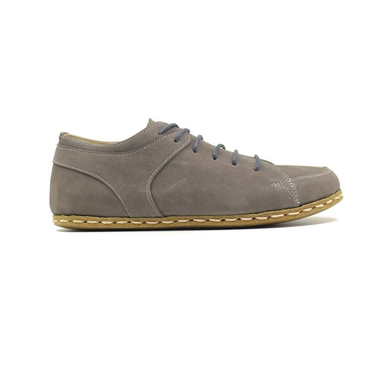 Leatherful Grounding Barefoot Sneakers Men’s Gray Nubuck Earthing Shoes with Copper Lace-Ups
