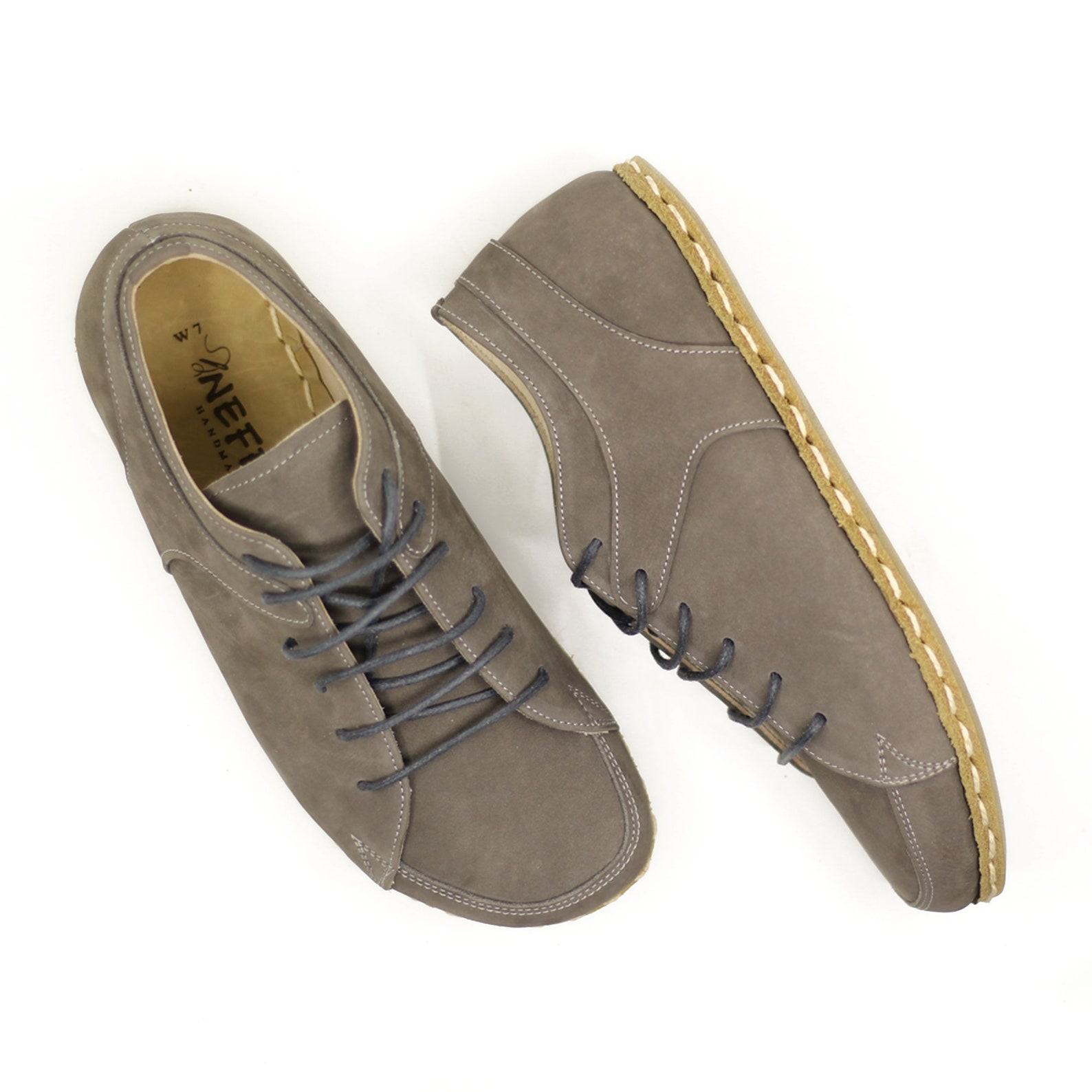 Leatherful Grounding Barefoot Sneakers Men’s Gray Nubuck Earthing Shoes with Copper Lace-Ups