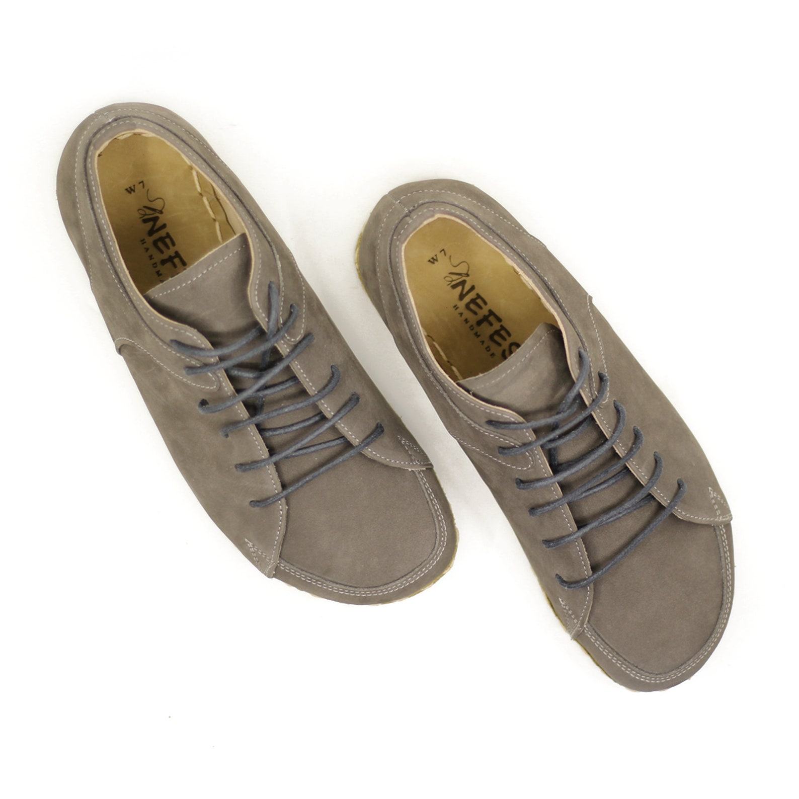 Leatherful Grounding Barefoot Sneakers Men’s Gray Nubuck Earthing Shoes with Copper Lace-Ups