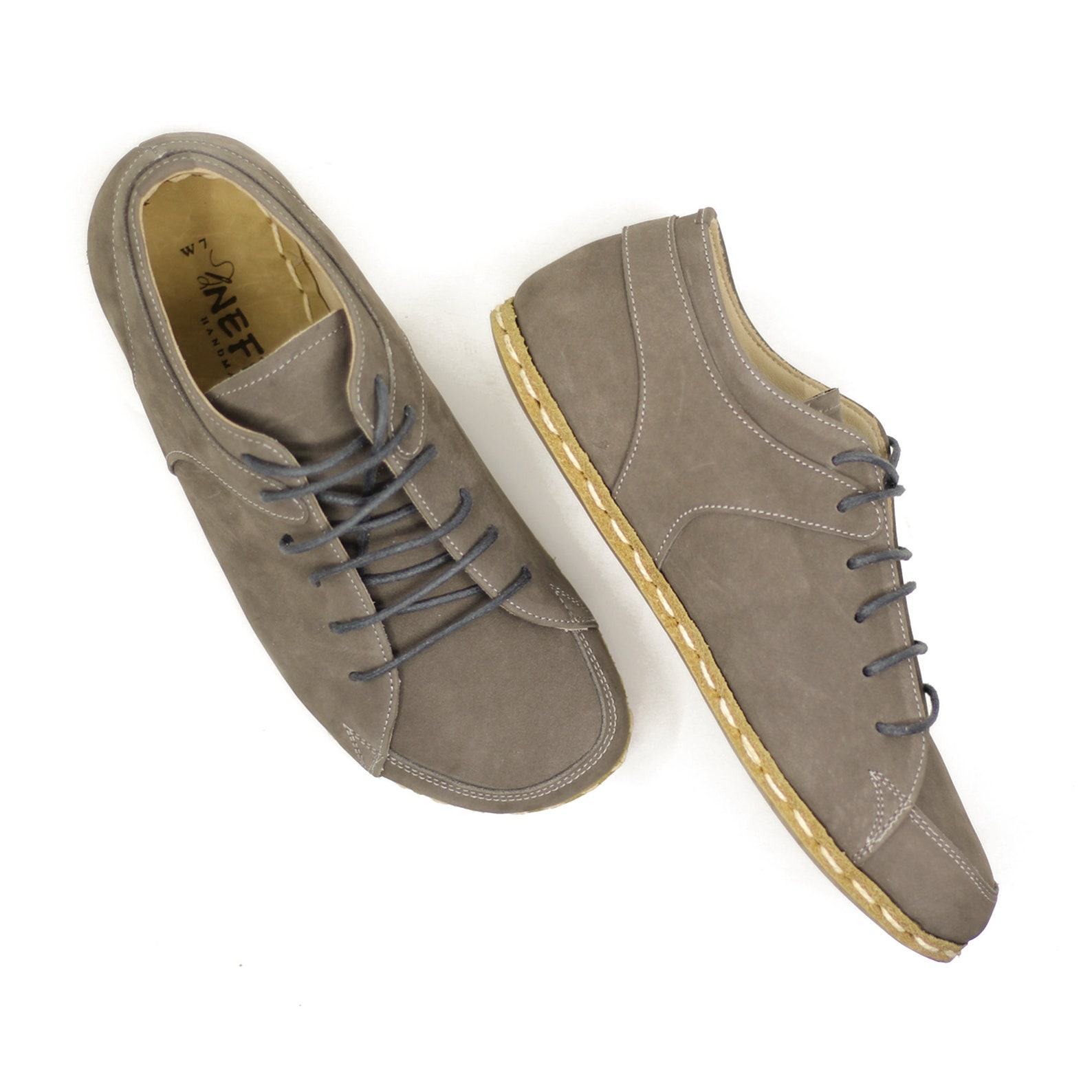 Leatherful Grounding Barefoot Sneakers Men’s Gray Nubuck Earthing Shoes with Copper Lace-Ups
