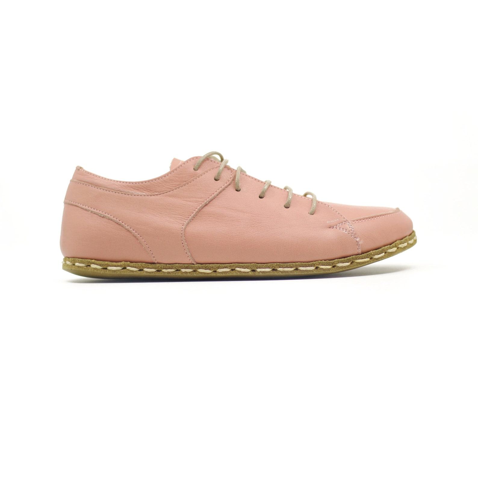 Light Pink Leather Barefoot Sneakers – Handmade Grounding Shoes with Copper Rivets