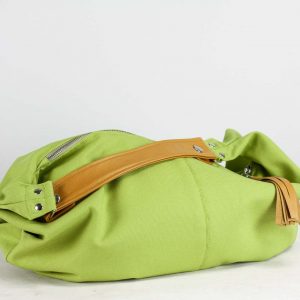 Lime Green Canvas Hobo Bag with Brown Leather Accents The Perfect Everyday Purse