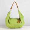 Lime Green Canvas Hobo Bag with Brown Leather Accents The Perfect Everyday Purse