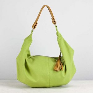 Lime Green Canvas Hobo Bag with Brown Leather Accents The Perfect Everyday Purse