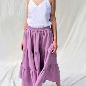 Linen Tiered Skirt Effortless Style with Elasticated Waist | OFFON CLOTHING