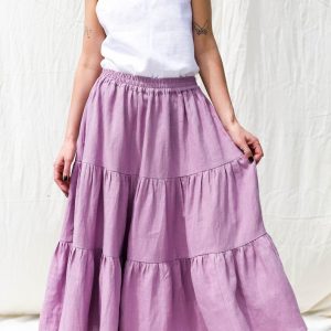 Linen Tiered Skirt Effortless Style with Elasticated Waist | OFFON CLOTHING