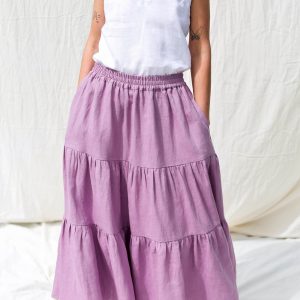 Linen Tiered Skirt Effortless Style with Elasticated Waist | OFFON CLOTHING
