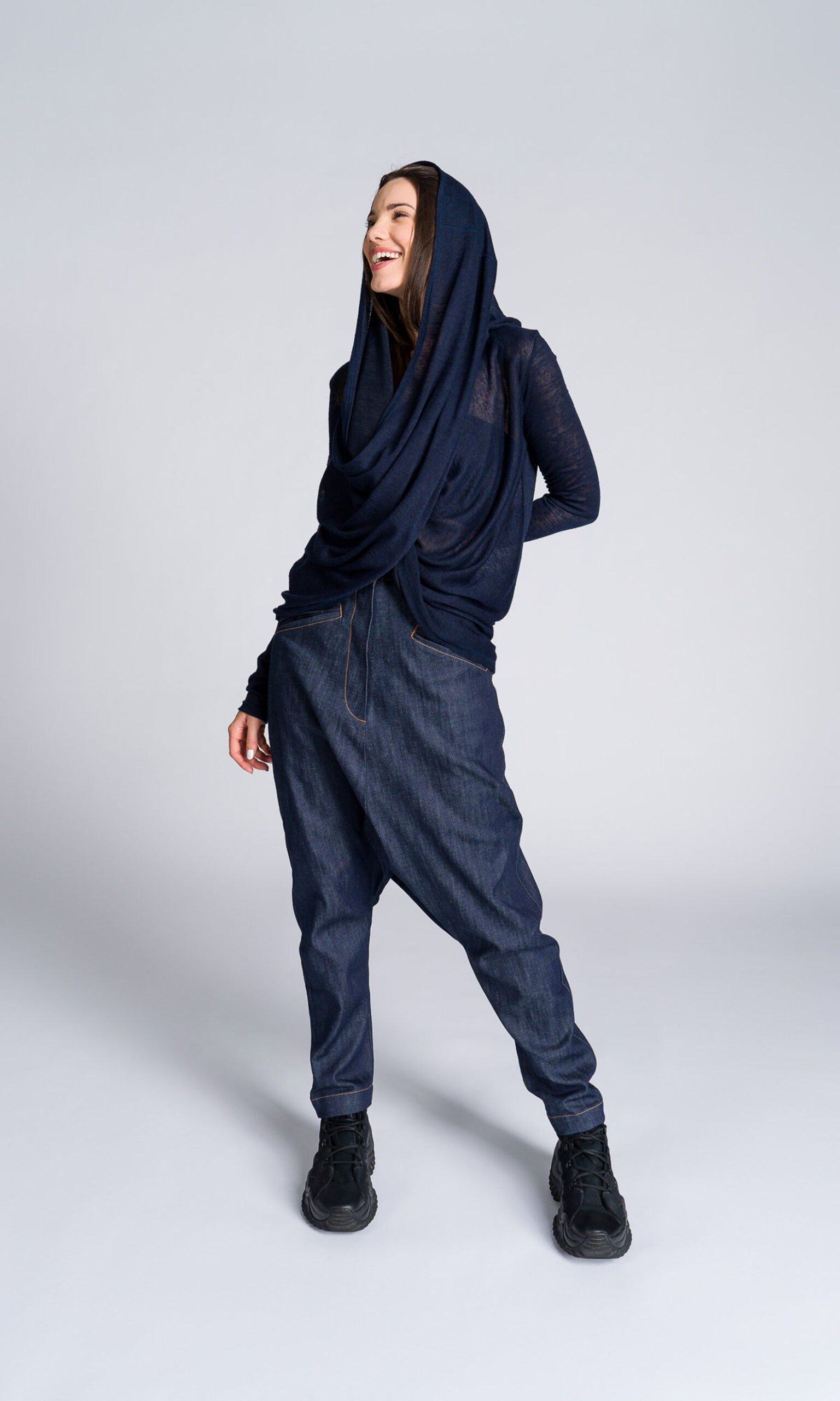 Long-Sleeve Top with Flowing Draped Front A92315 - Image 6