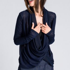 Long-Sleeve Top with Flowing Draped Front A92315