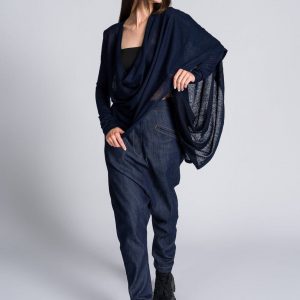 Long-Sleeve Top with Flowing Draped Front A92315