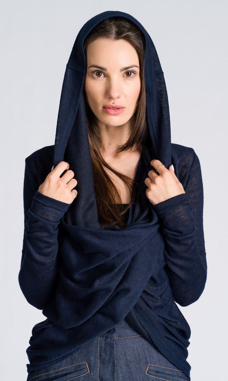 Long-Sleeve Top with Flowing Draped Front A92315