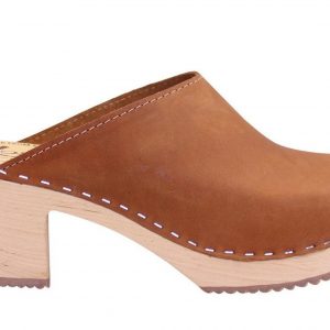 Lotta from Stockholm Classic Brown Oiled Nubuck Leather High Heel Clogs