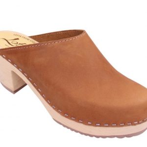 Lotta from Stockholm Classic Brown Oiled Nubuck Leather High Heel Clogs