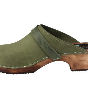 Lotta from Stockholm Classic Green Oiled Nubuck Leather Clogs – Handmade Swedish Comfort