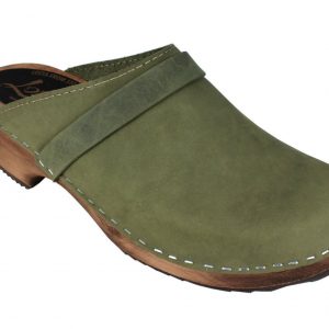 Lotta from Stockholm Classic Green Oiled Nubuck Leather Clogs – Handmade Swedish Comfort