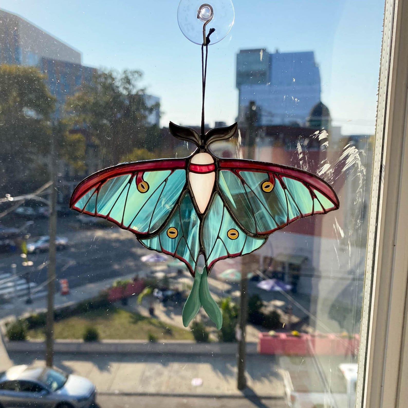Luna Moth Suncatcher – Stained Glass Window Hanging, Halloween & Fall Decor, Handmade Present