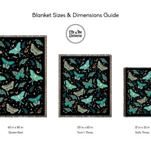 Luna Moths Jacquard Blanket 95% Cotton, Woven in the USA, Queen Size (60″ x 80″) with Fringed Edge