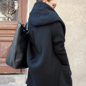 Luxurious Asymmetrical Black Hooded Coat Warmth, Style, and Functionality