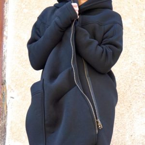 Luxurious Asymmetrical Black Hooded Coat Warmth, Style, and Functionality
