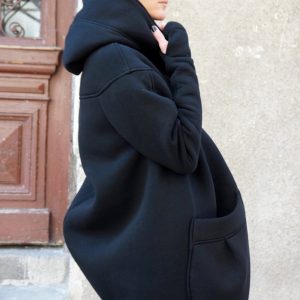 Luxurious Asymmetrical Black Hooded Coat Warmth, Style, and Functionality