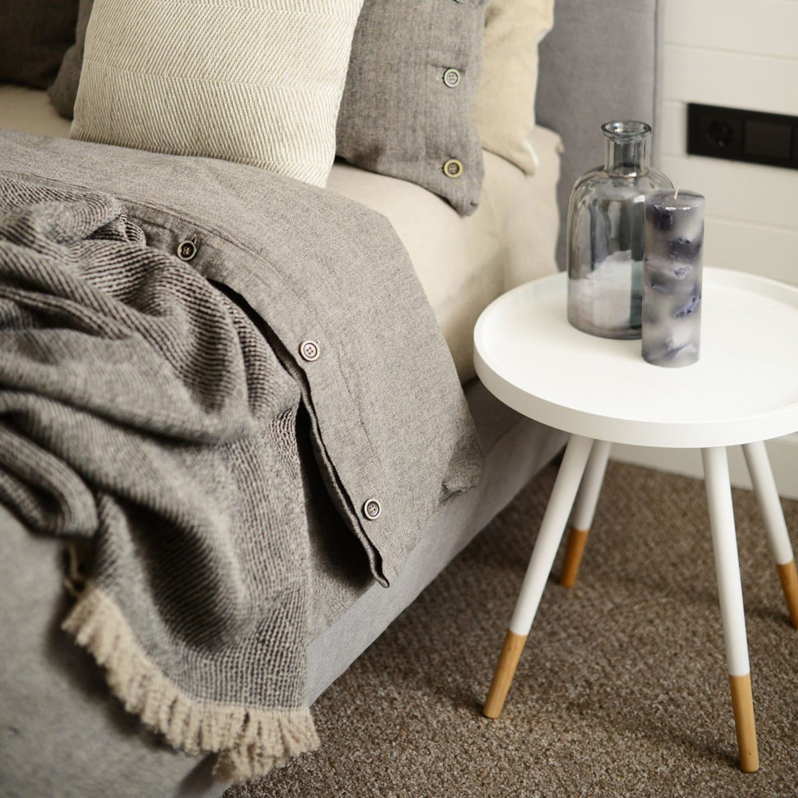 Luxurious Black Linen Throw Pure Linen, Fringed, Waffle Weave, Interesting  Item