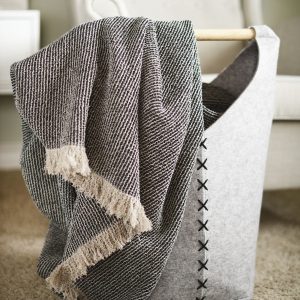 Luxurious Black Linen Throw Pure Linen, Fringed, Waffle Weave, Interesting  Item