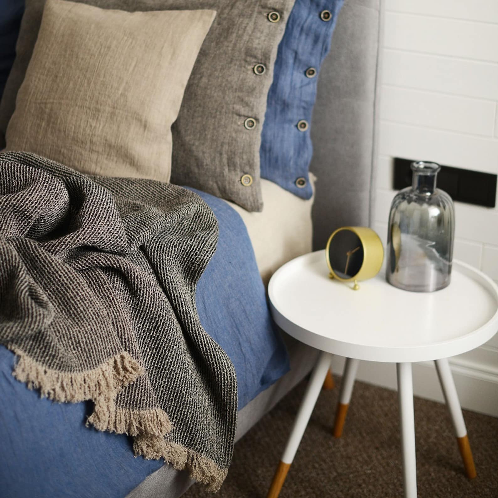 Luxurious Black Linen Throw Pure Linen, Fringed, Waffle Weave, Interesting  Item