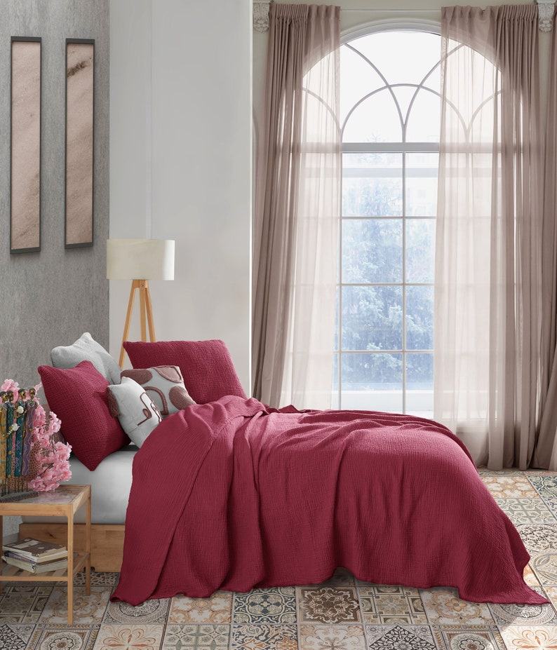 Luxurious Burgundy Cotton Gauze Throw Comfort and Style for All Seasons