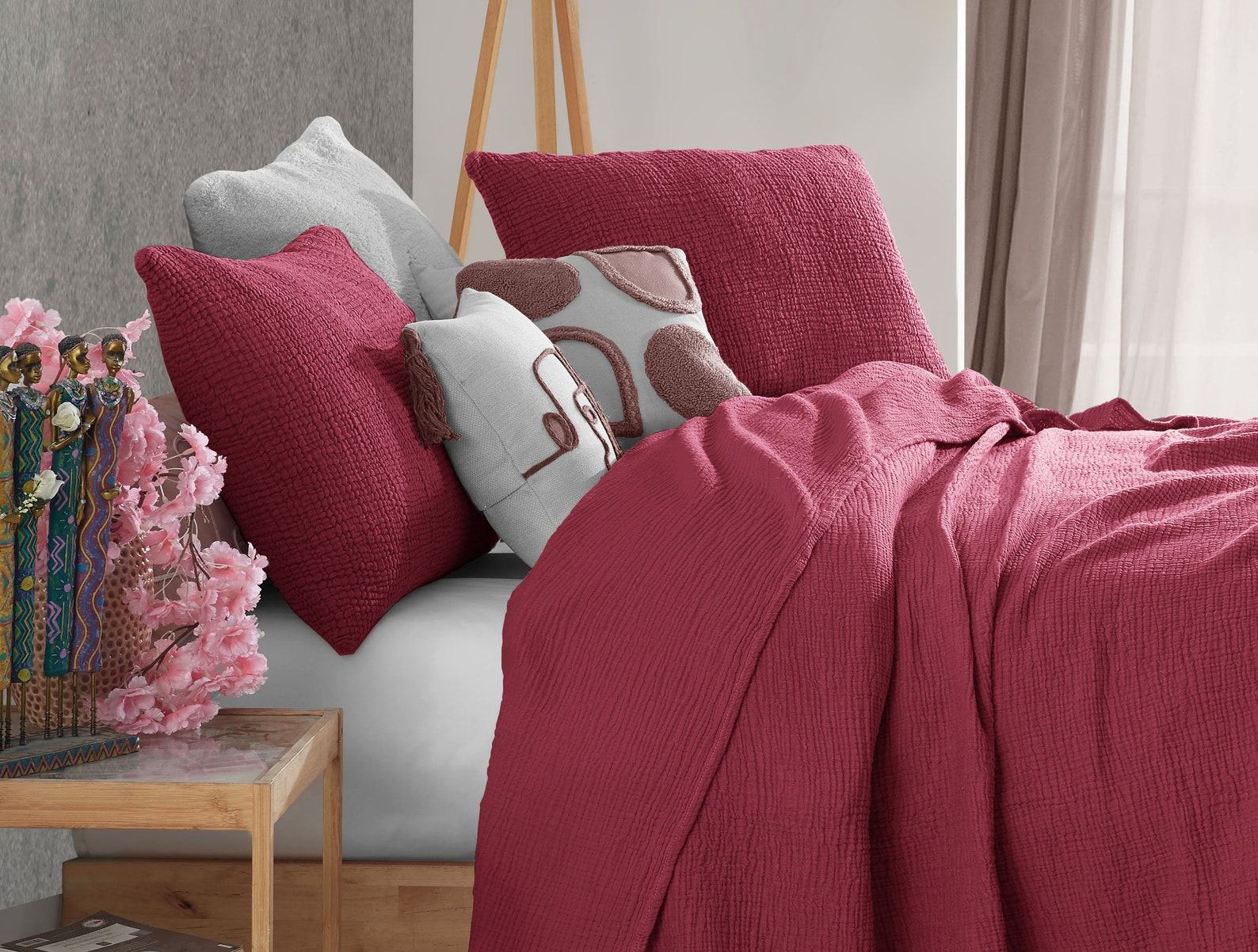Luxurious Burgundy Cotton Gauze Throw Comfort and Style for All Seasons - Image 3