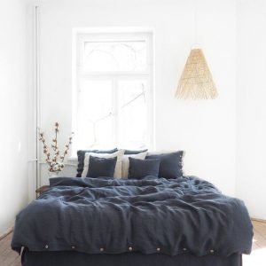 Luxurious Charcoal Linen Duvet Cover Stonewashed European Linen, Coconut Buttons, Multiple Closure Options